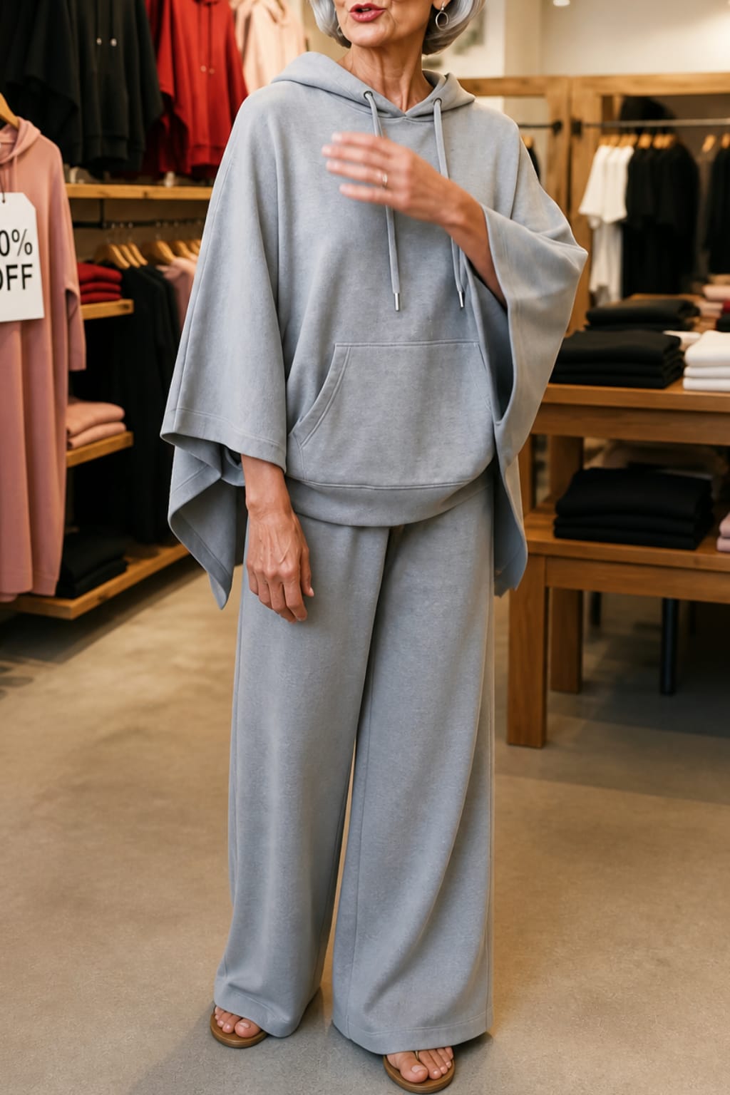 Annabel Hooded Cape Top and Wide Leg Trousers Two Piece Set_14