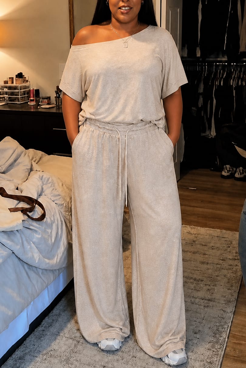 Cordelia Off-Shoulder Short Sleeve Top and Wide Leg Pants Two Piece Set_15