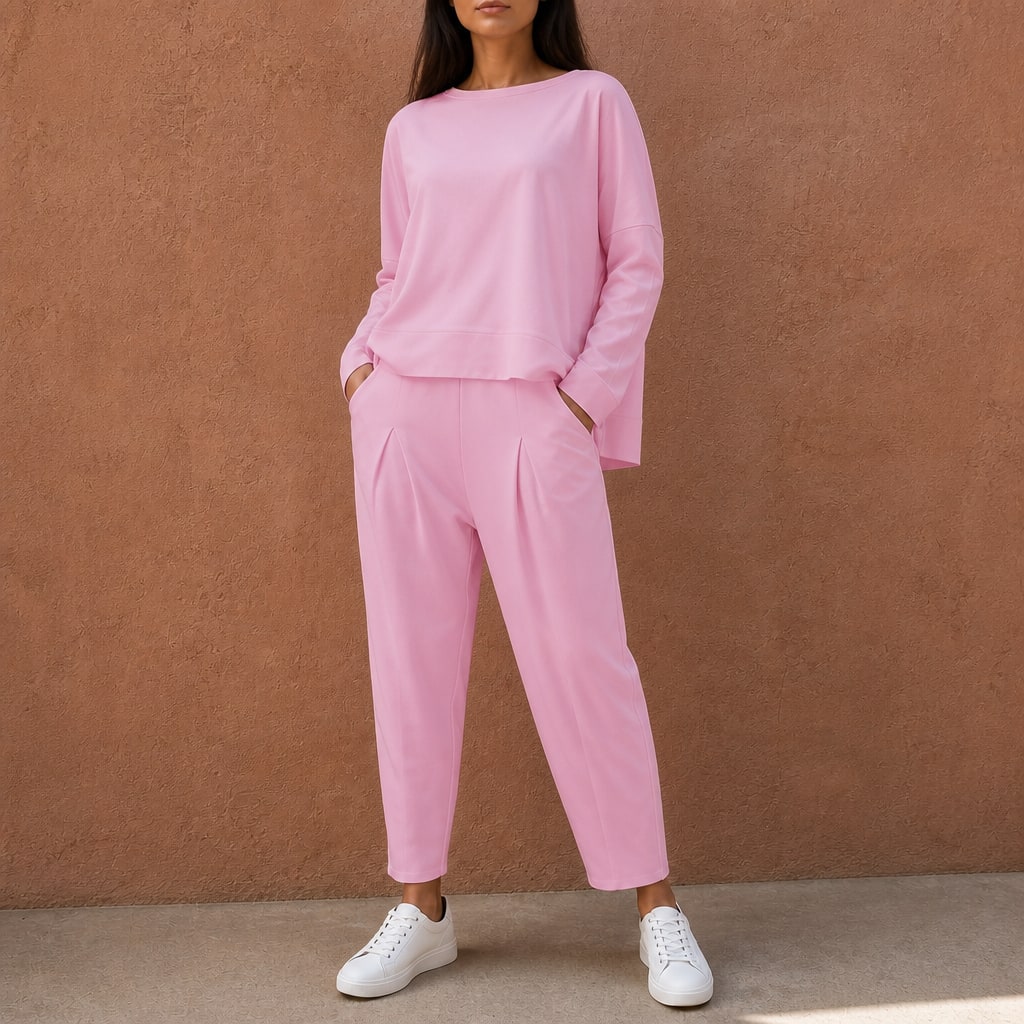 Larissa Boxy Long Sleeve Top and Pleated Pants Two Piece Lounge Set_15