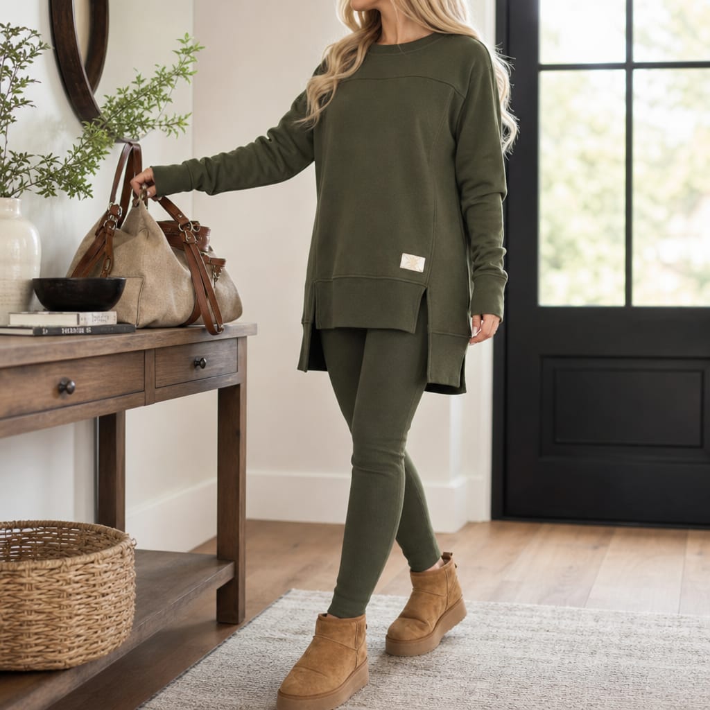 Valentina Side Slit Tunic Top and Leggings Two Piece Set_4