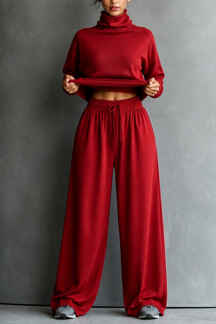 Lena Turtleneck Top and Wide Leg Pants Two Piece Set_9