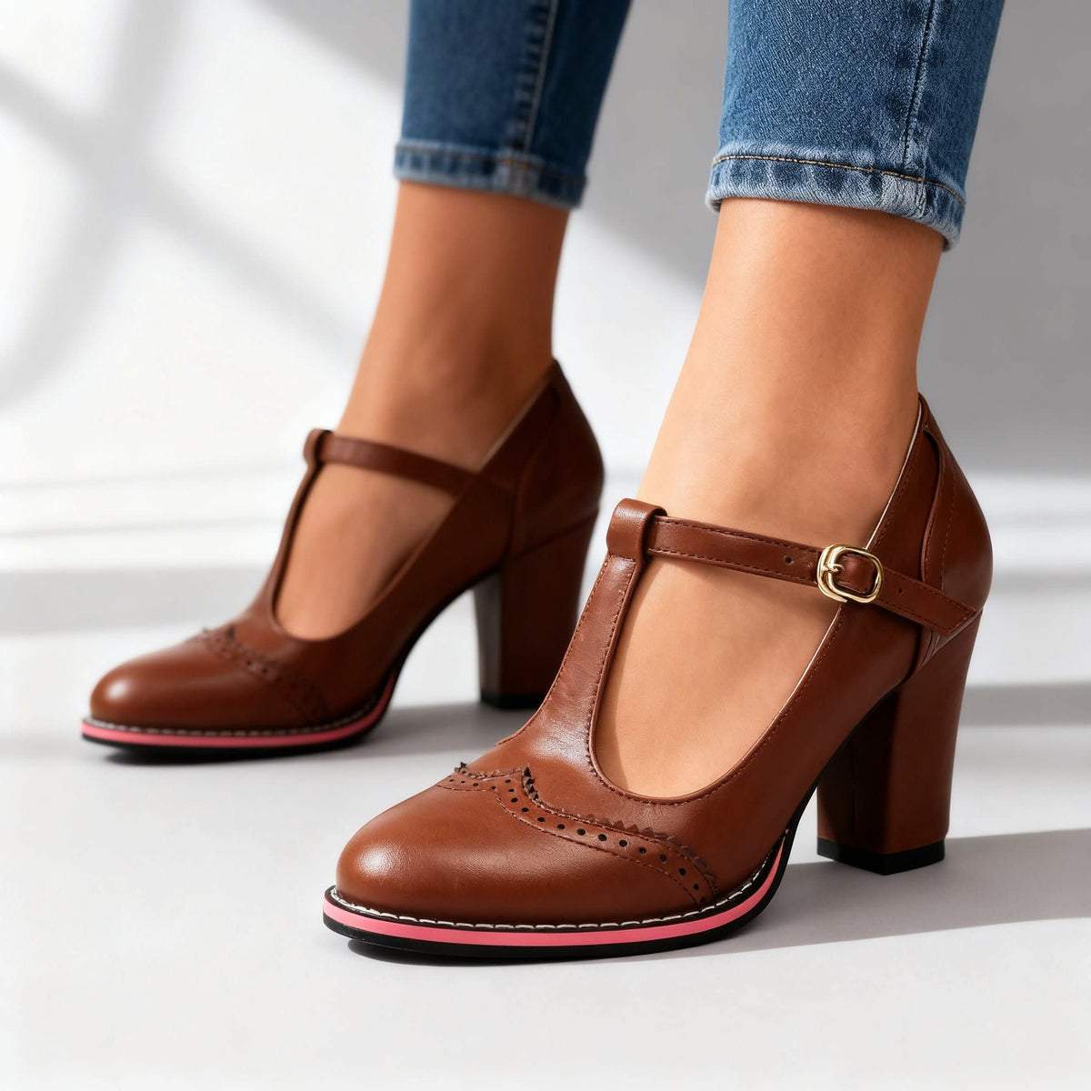 Ainsley Brogue T-Strap Block Heels_8