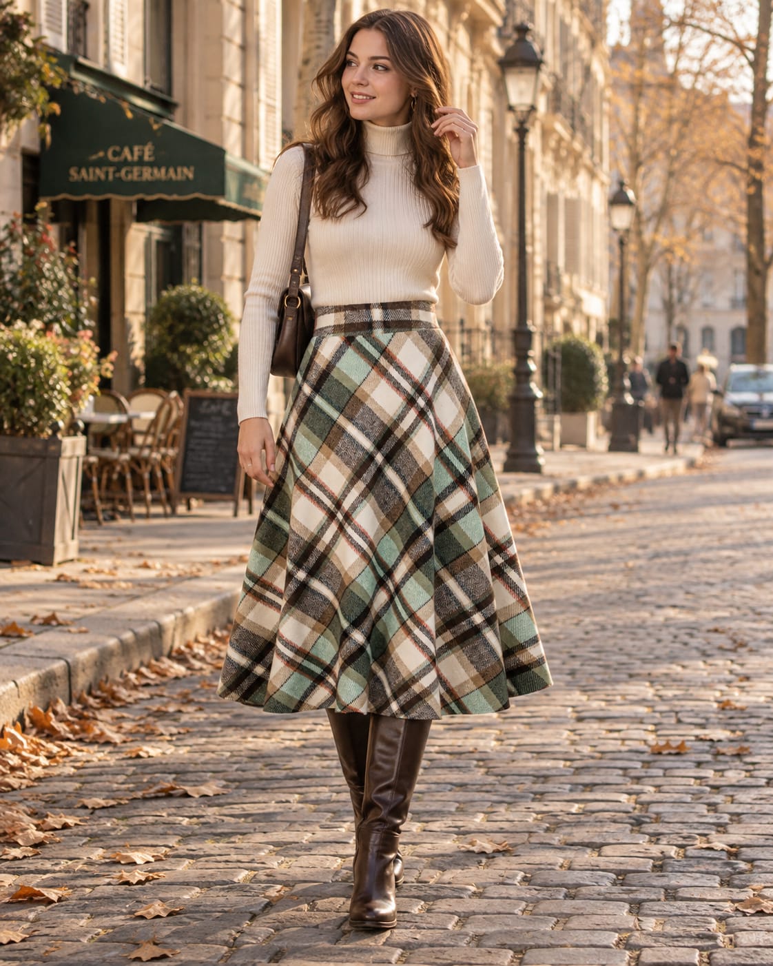 Clarissa Plaid Wool Blend A-Line Midi Skirt_4