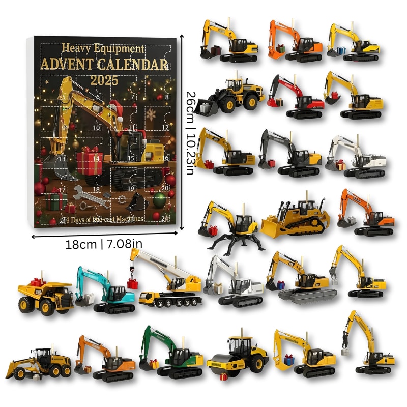Construction Vehicle Advent Calendar 2026 with 24 Truck Ornaments Holiday Countdown for Kids_2