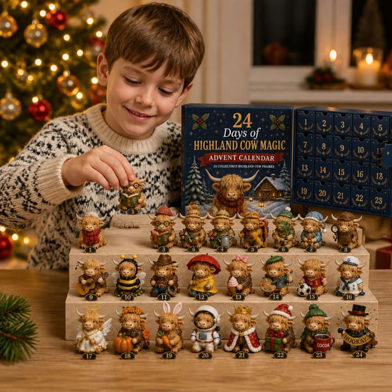 Mini Highland Cow Advent Calendar 2026 with 24 Collectible Cow Figures Holiday Countdown_1