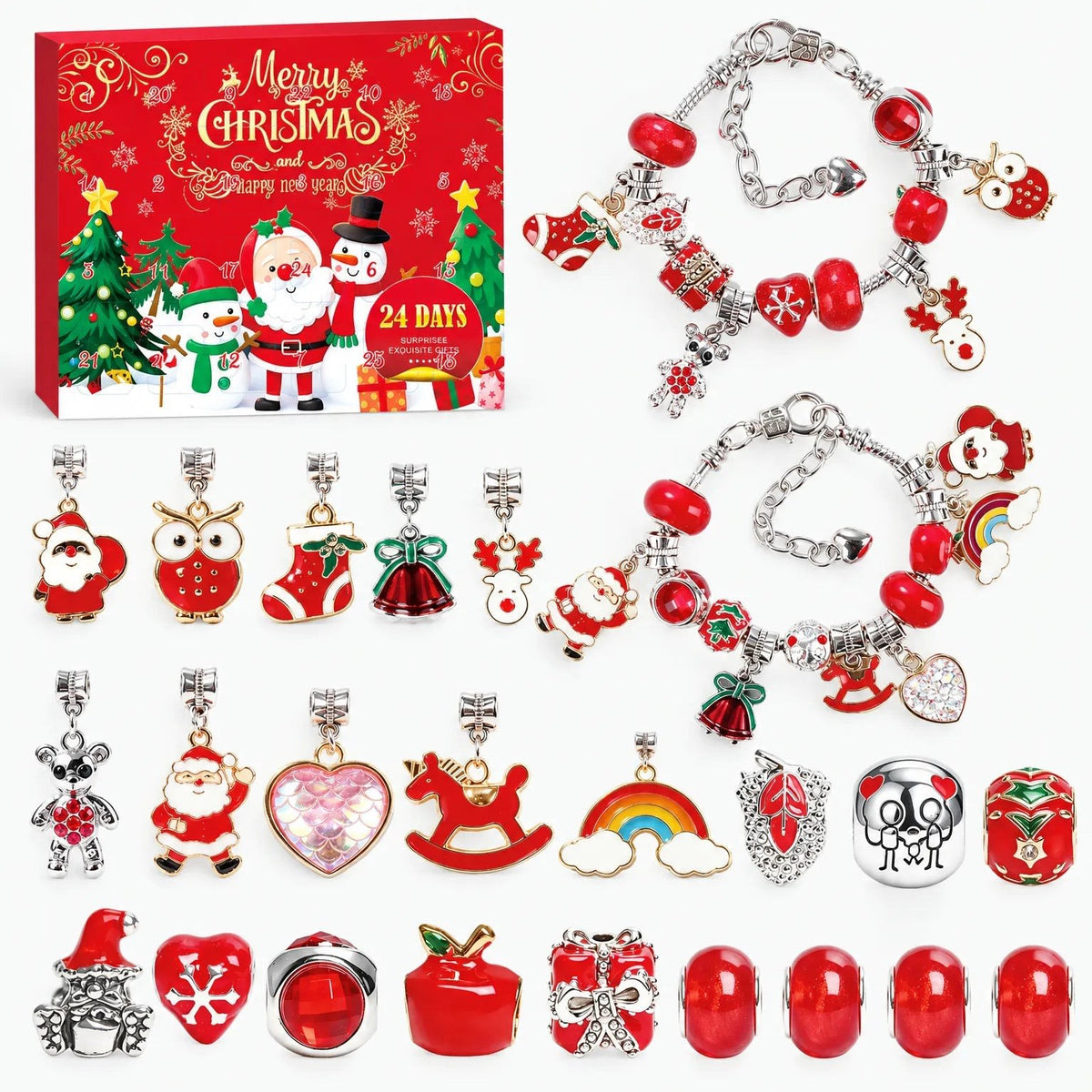 Charm Bracelet Advent Calendar 2026 with 22 Christmas Charms and 2 Bracelets Holiday Countdown Jewelry Gift_5