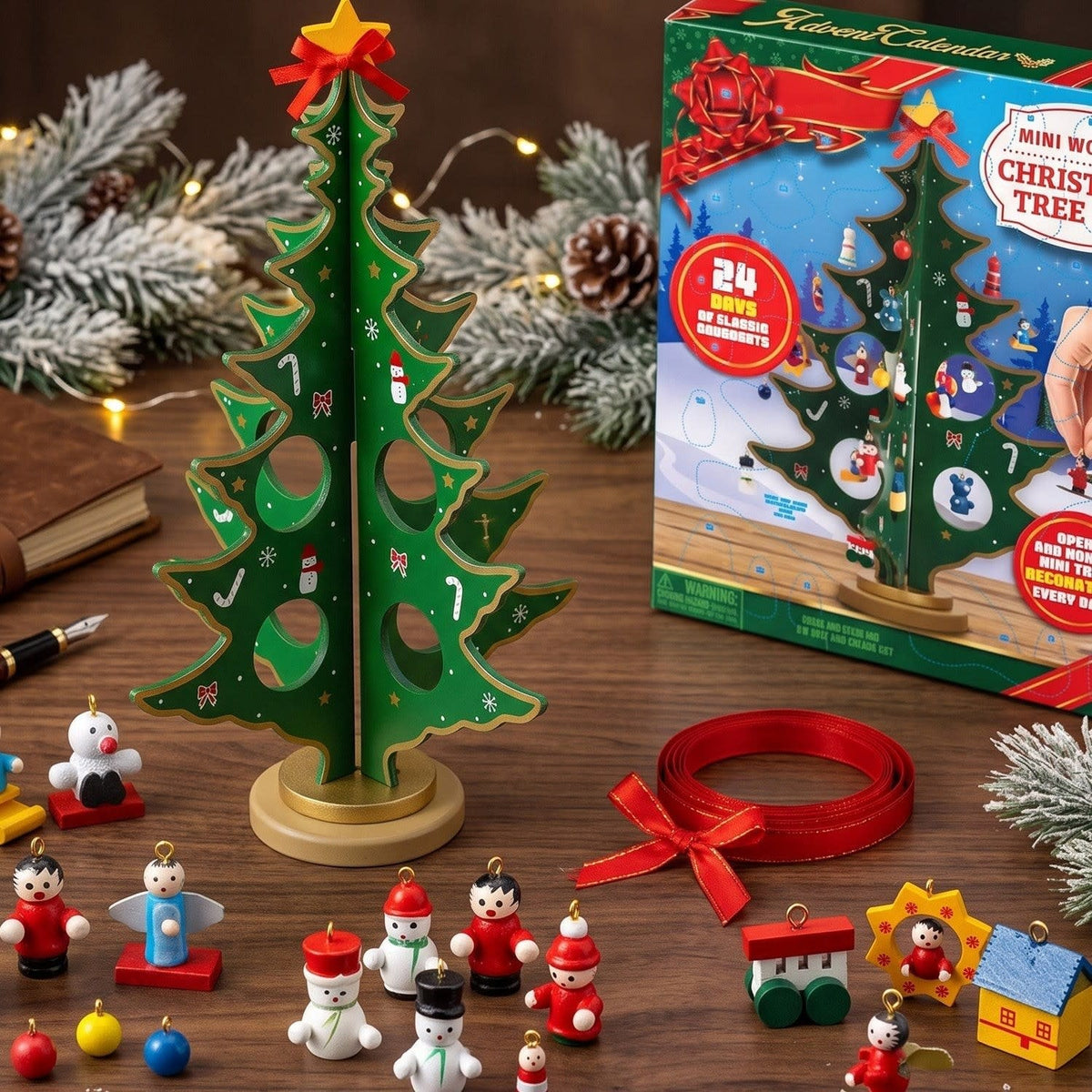 Wooden Christmas Tree Advent Calendar 2026 with 24 Mini Ornaments Holiday Countdown for Kids_3