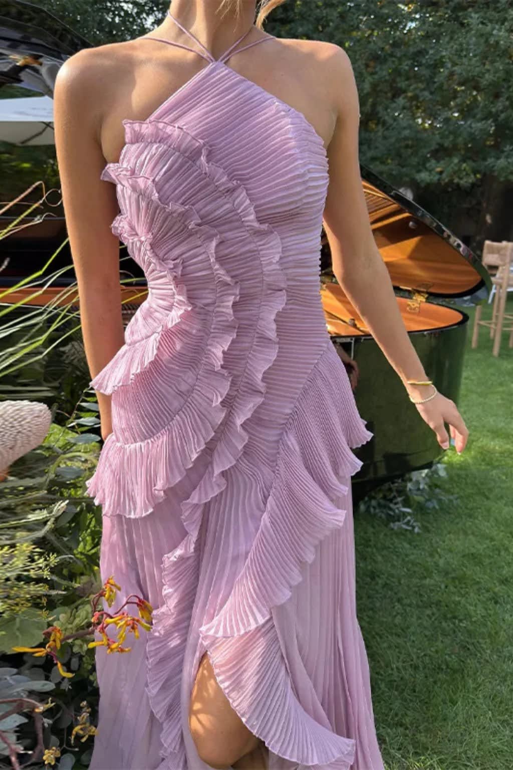 Katya Ruffle Trim Halter Neck Wedding Guest Maxi Dress_6