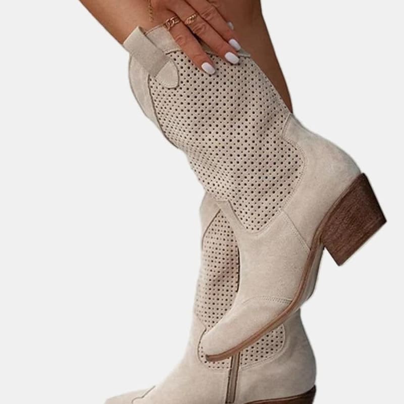 Claire Perforated Faux Suede Western Boots_1