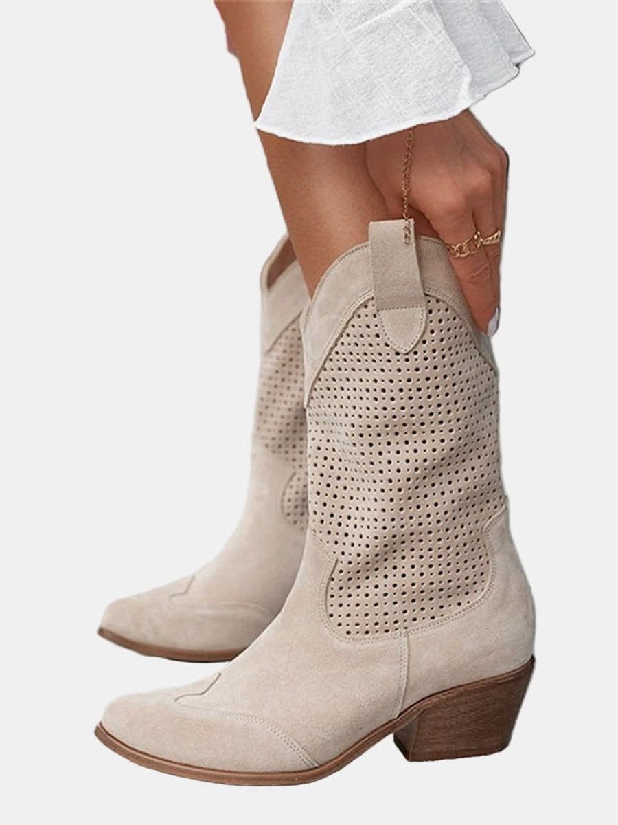 Claire Perforated Faux Suede Western Boots_2