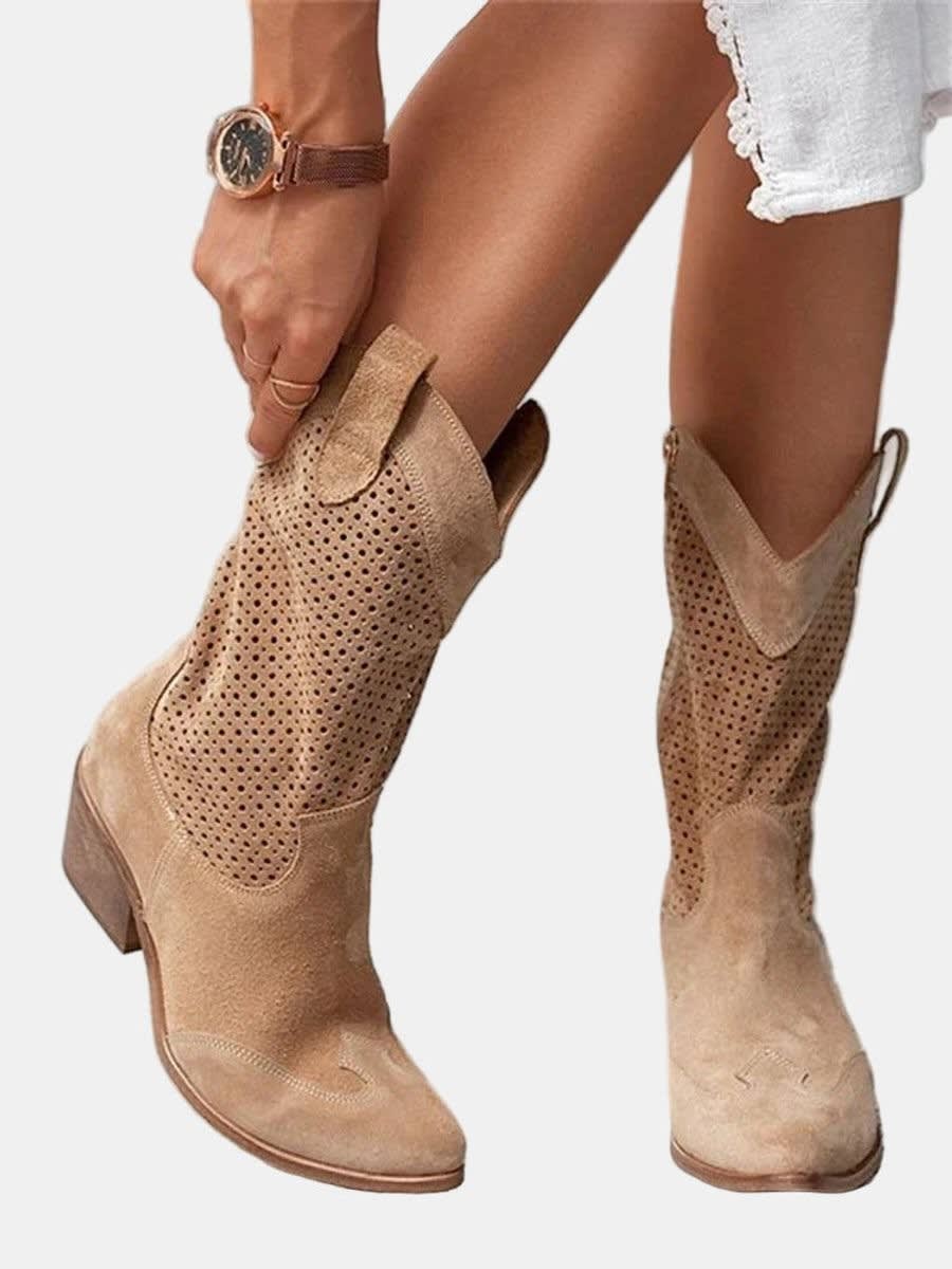 Claire Perforated Faux Suede Western Boots_7