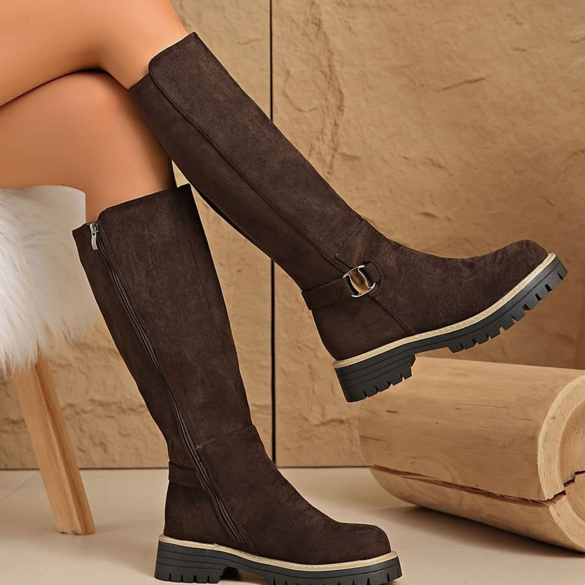 Laura Faux Suede Lug Sole Knee High Boots_4