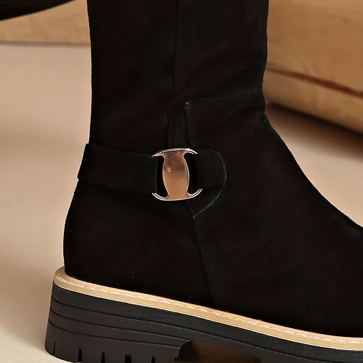 Laura Faux Suede Lug Sole Knee High Boots_8