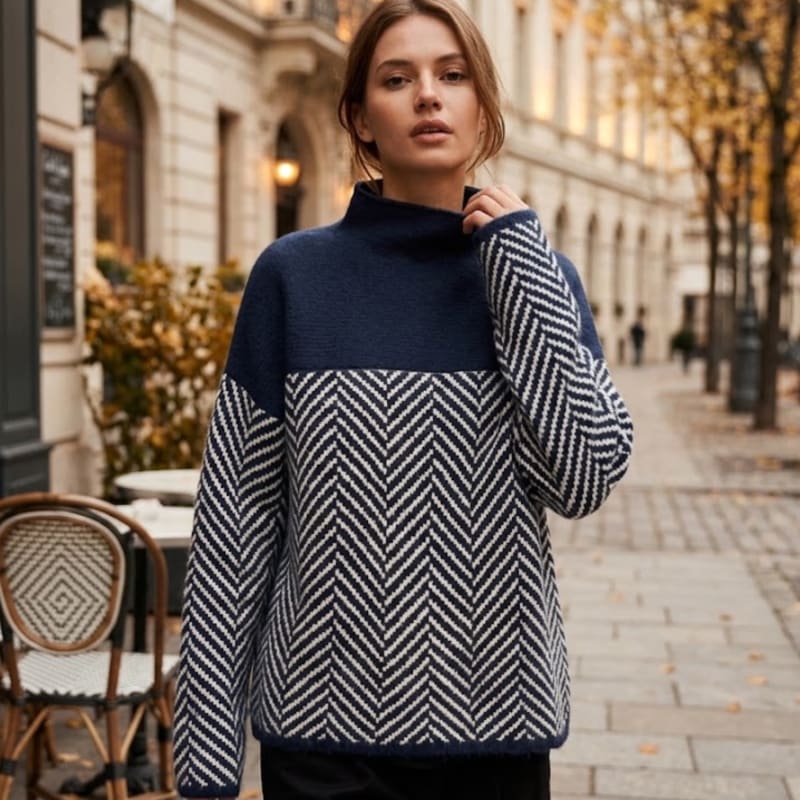 Natalie Cashmere Blend Chevron Turtleneck Sweater_1