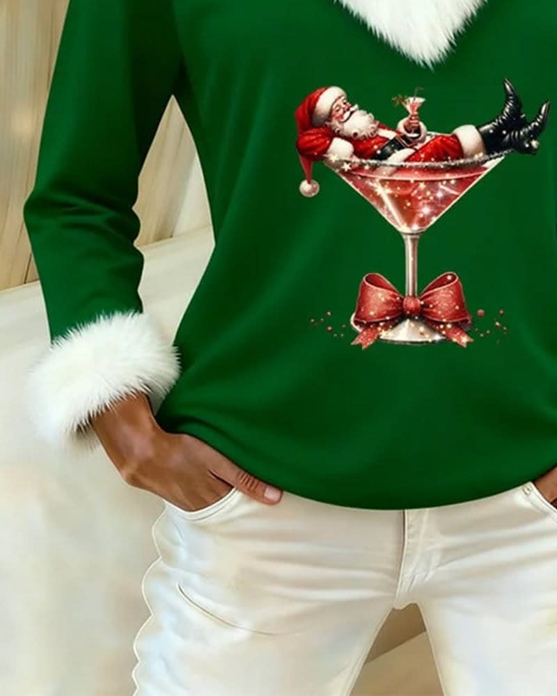 Iris Faux Fur Trim V-Neck Christmas Top_13