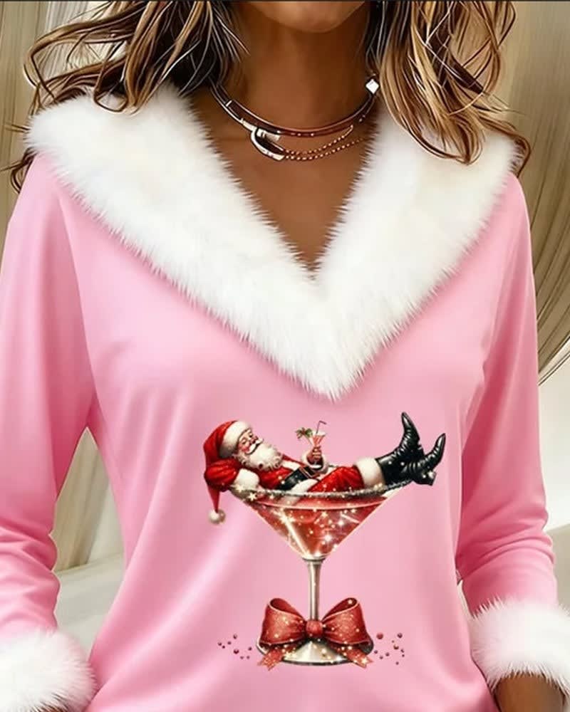 Iris Faux Fur Trim V-Neck Christmas Top_14
