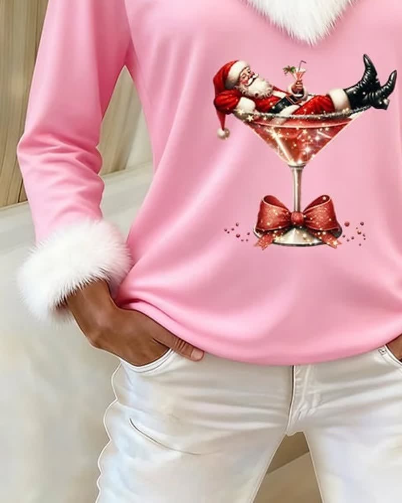 Iris Faux Fur Trim V-Neck Christmas Top_15