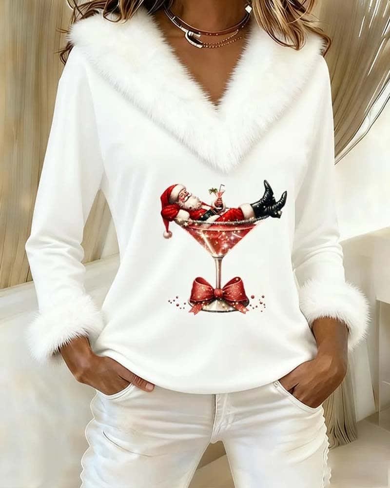 Iris Faux Fur Trim V-Neck Christmas Top_2