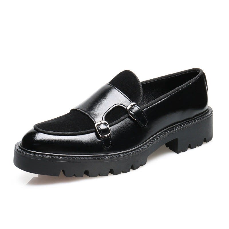 Roger Leather Suede Panel Chunky Sole Double Monk Loafers_10