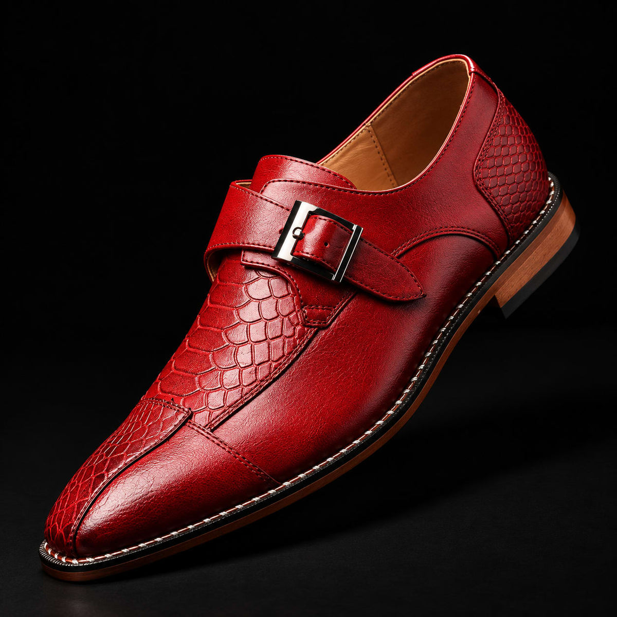 Grant Croc Embossed Monk Strap Shoes_8