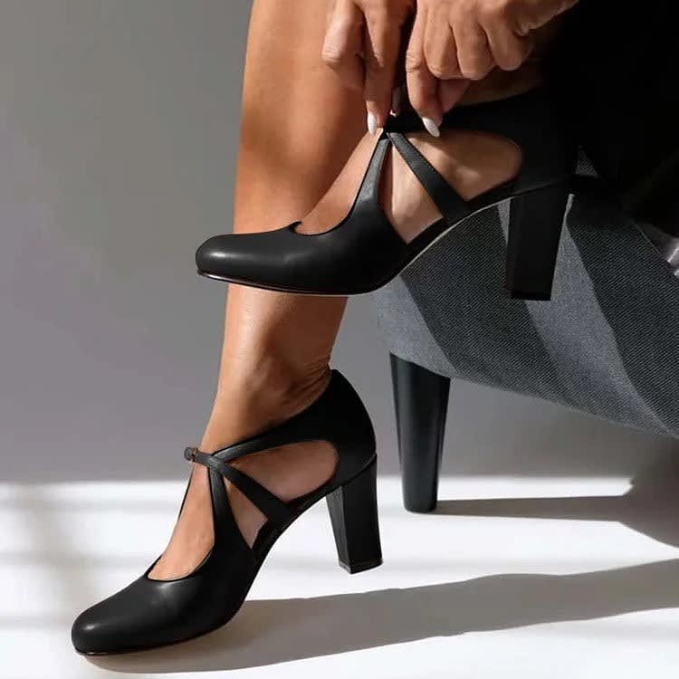 Valentina Leather T-Strap Block Heel Pumps_3