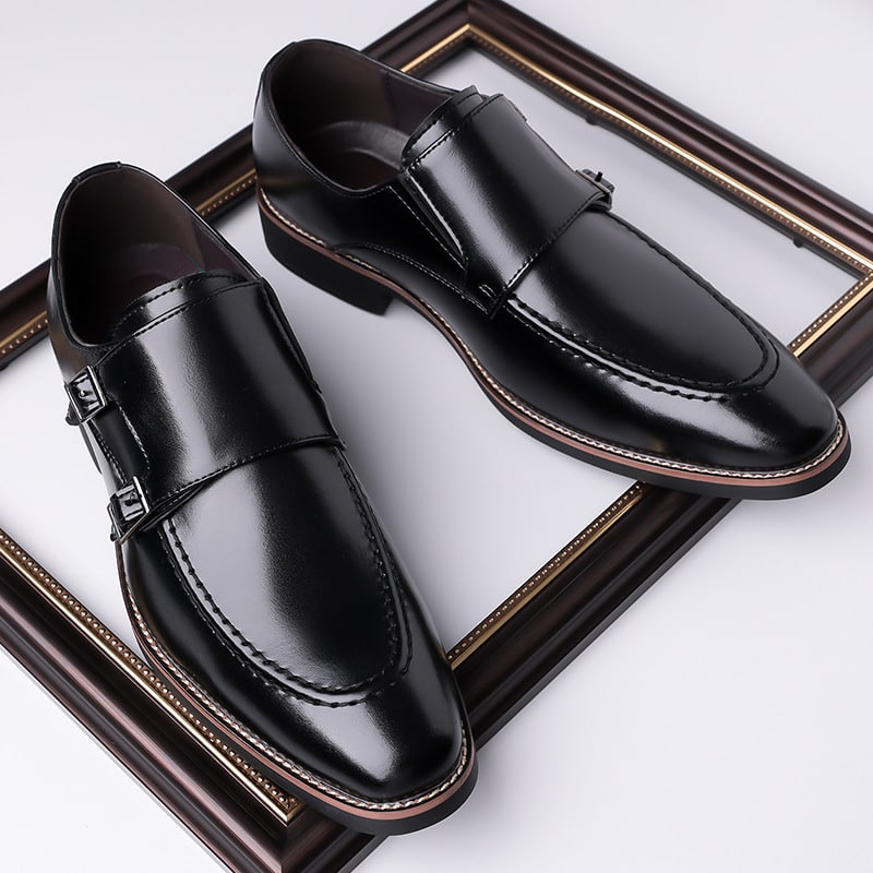 Leonard Leather Apron Toe Double Monk Strap Loafers_6