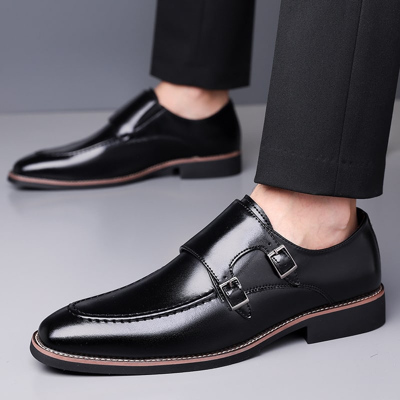 Leonard Leather Apron Toe Double Monk Strap Loafers_7