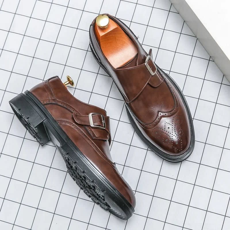 Marcus Leather Wingtip Monk Strap Shoes_2