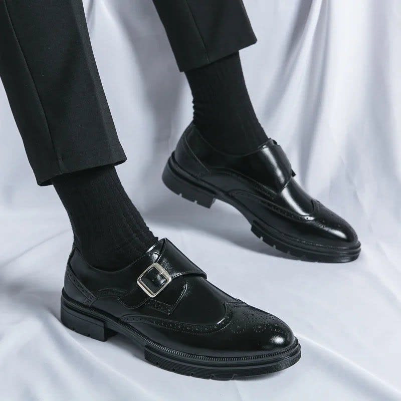 Marcus Leather Wingtip Monk Strap Shoes_6
