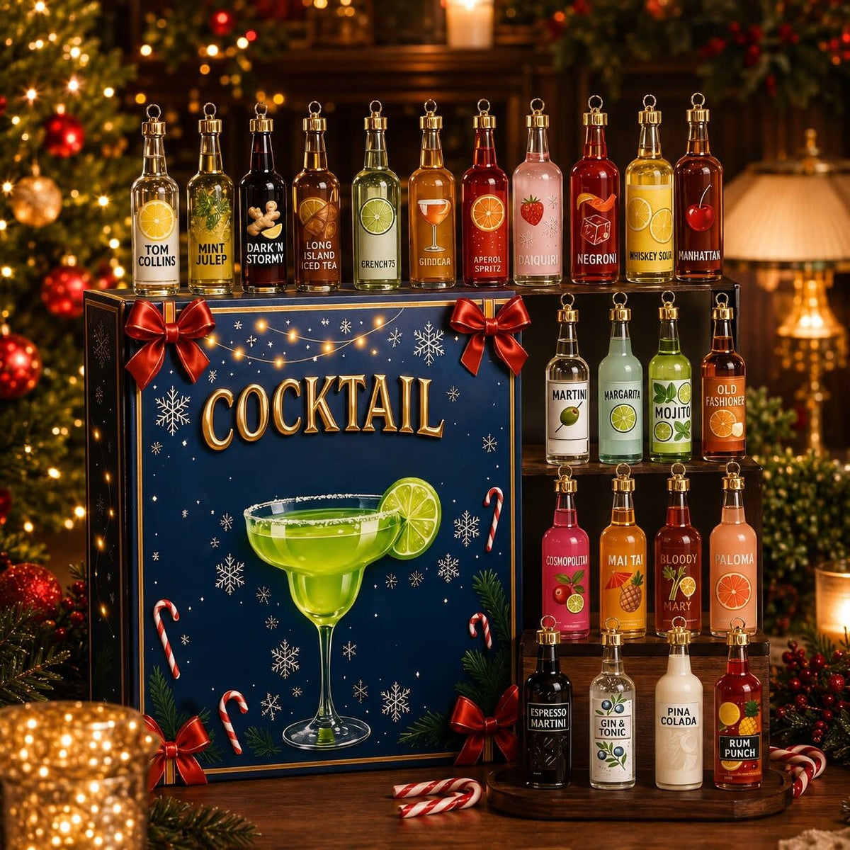 Cocktail Advent Calendar 2026 with 24 Mini Bottle Ornaments Holiday Countdown Gift for Cocktail Lovers_5