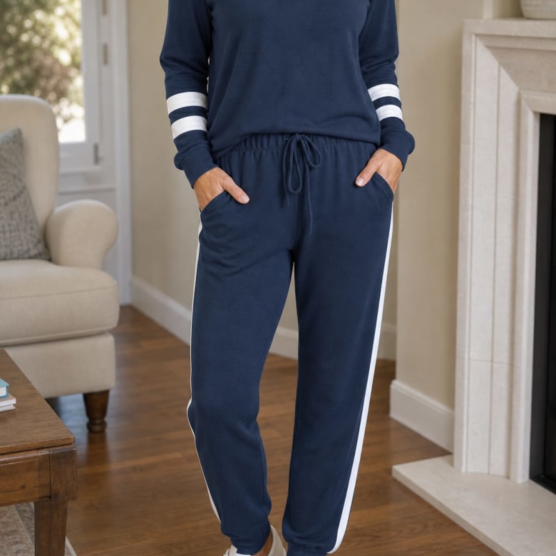Yvette Crewneck Top and Jogger Two Piece Lounge Set with Stripe Trim_1