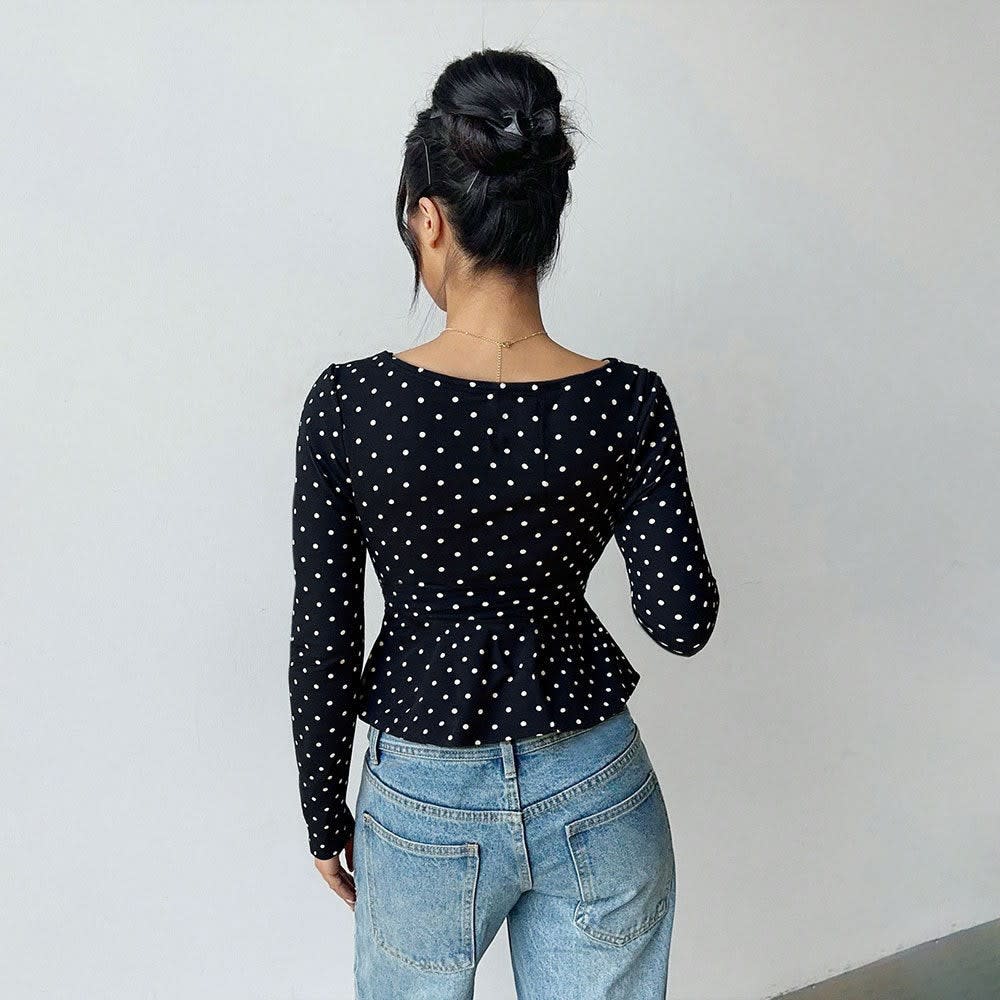Larissa Polka Dot V-Neck Peplum Top_2