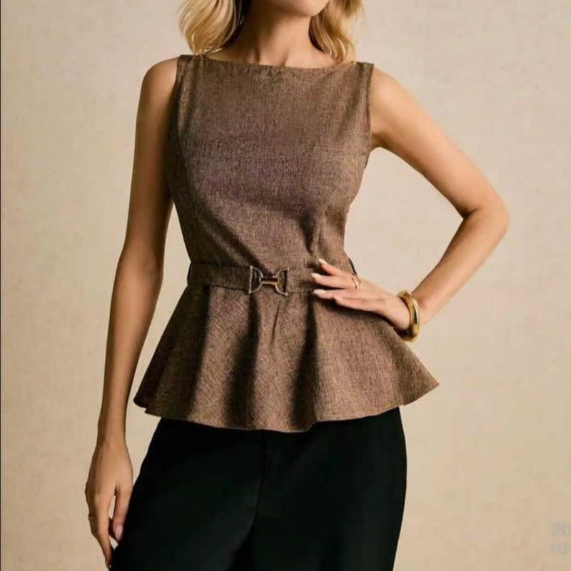 Sabrina Belted Sleeveless Peplum Top_1
