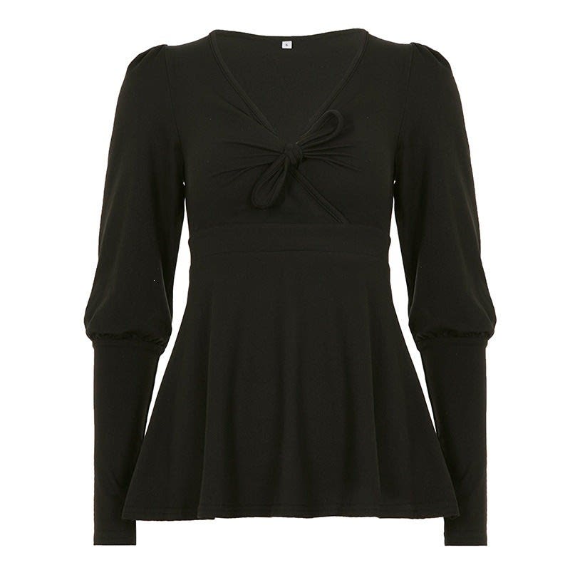 Greta Knot Front Puff Sleeve Peplum Top_6