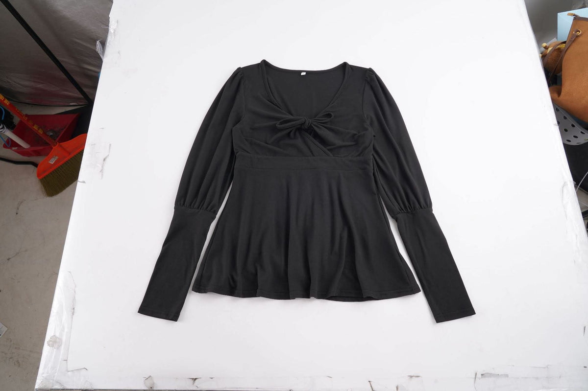 Greta Knot Front Puff Sleeve Peplum Top_7