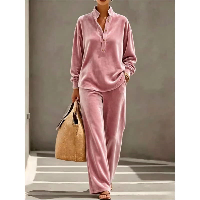 Ida Velour Lounge Set with Wide Leg Pants_7