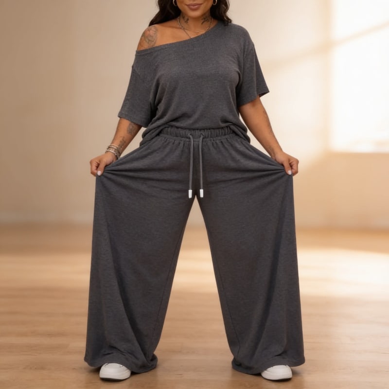 Noelle Asymmetric Off-Shoulder Top and Wide Leg Pants Two Piece Set_1