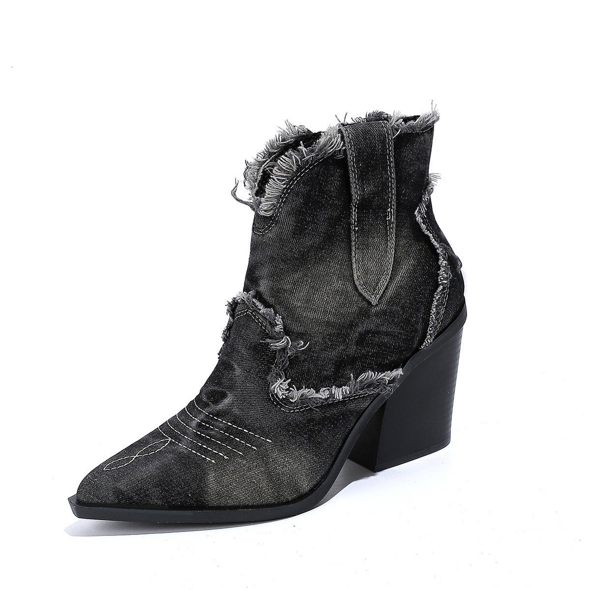 Cambria Denim Block Heel Cowboy Boots_8