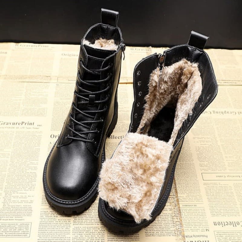 Evie Fur Lined Faux Leather Combat Boots_1