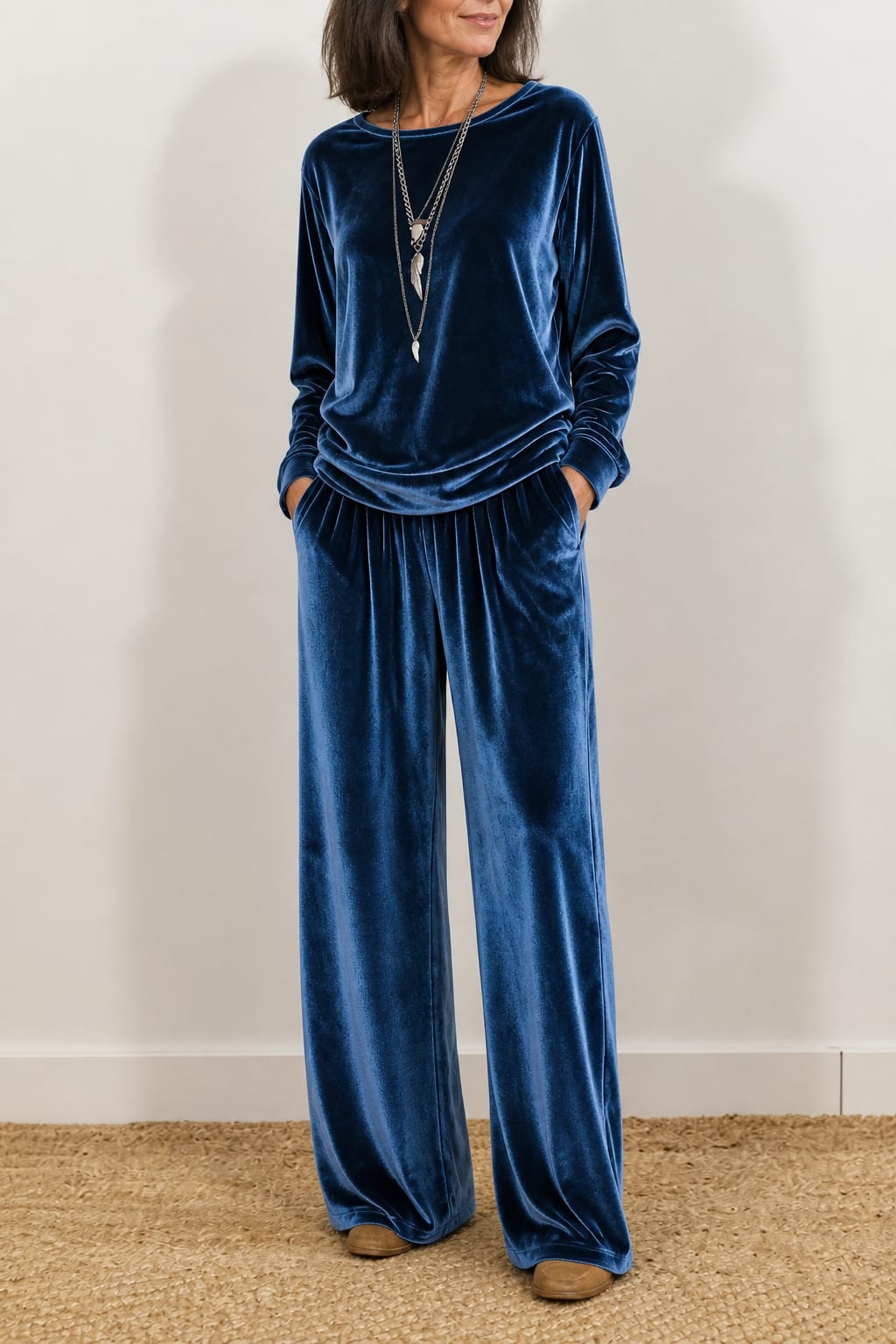 Cecily Velvet Long Sleeve Top and Wide Leg Pants Two Piece Lounge Set_14
