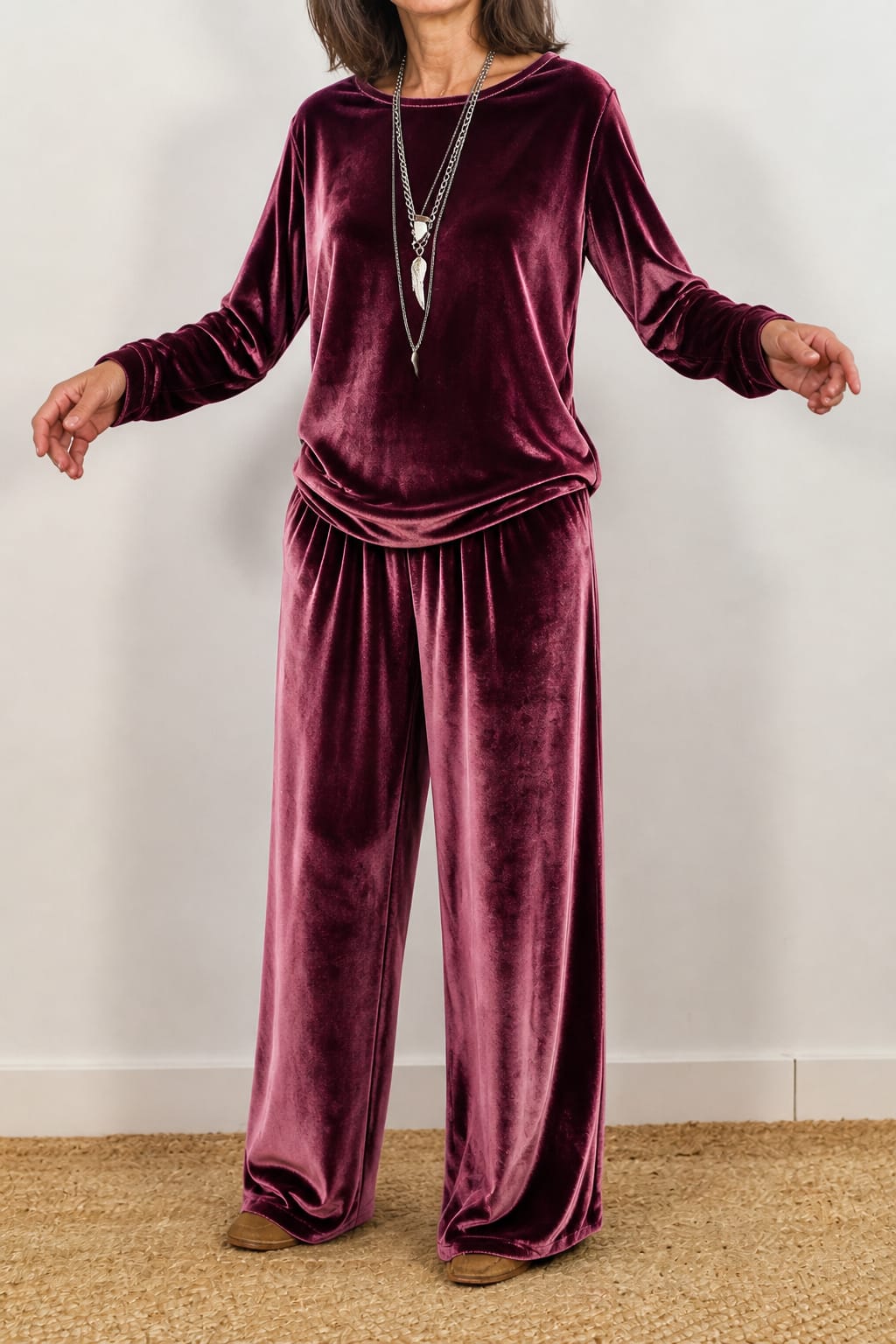 Cecily Velvet Long Sleeve Top and Wide Leg Pants Two Piece Lounge Set_16