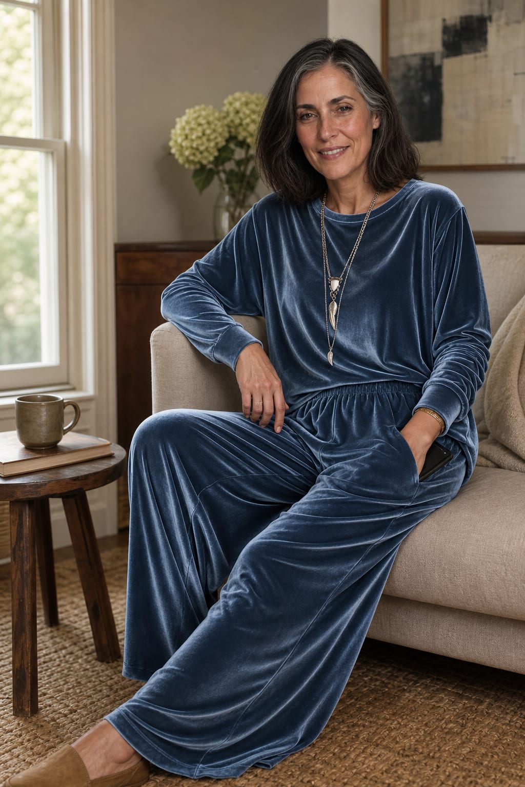 Cecily Velvet Long Sleeve Top and Wide Leg Pants Two Piece Lounge Set_2