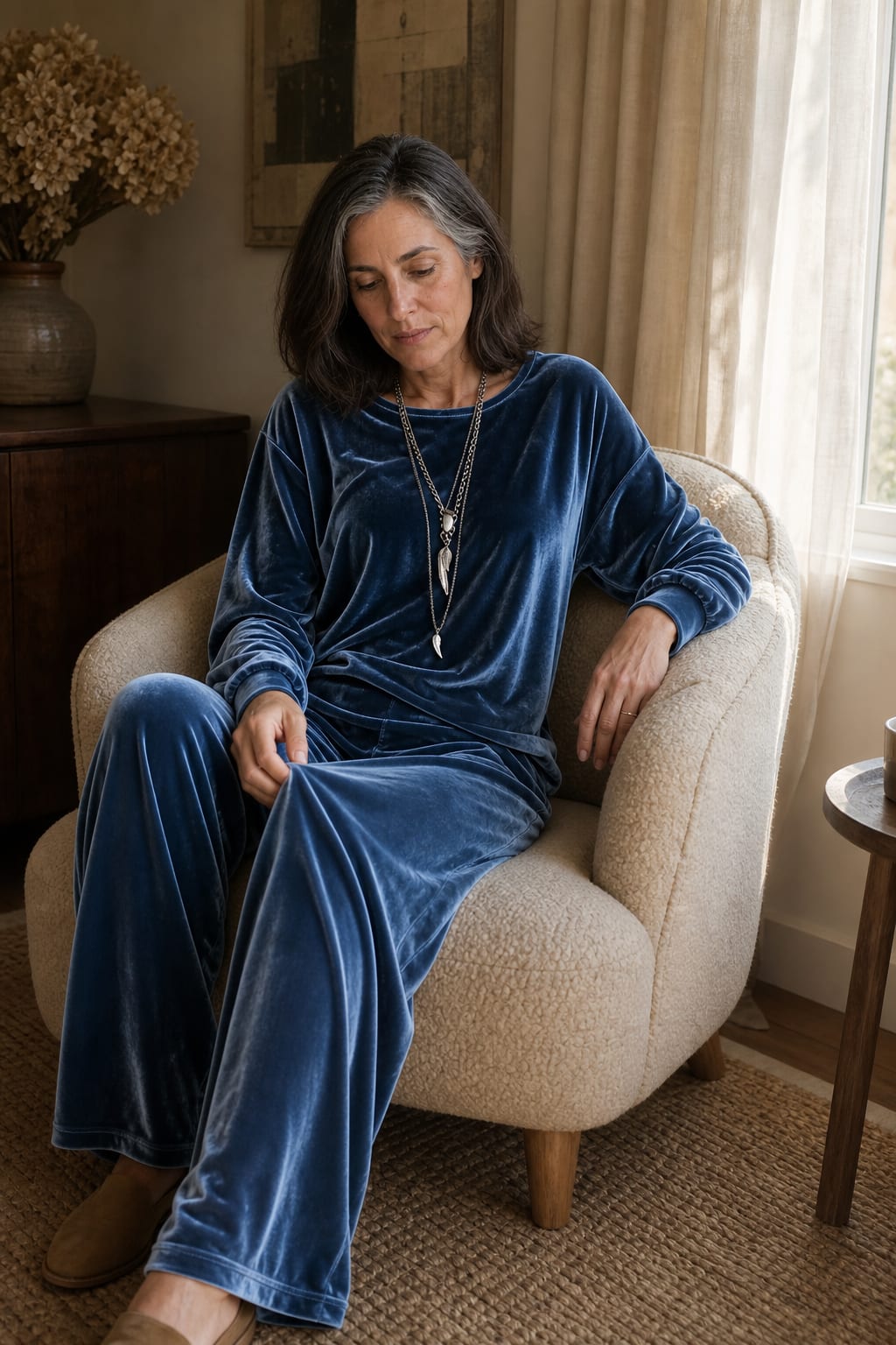 Cecily Velvet Long Sleeve Top and Wide Leg Pants Two Piece Lounge Set_5