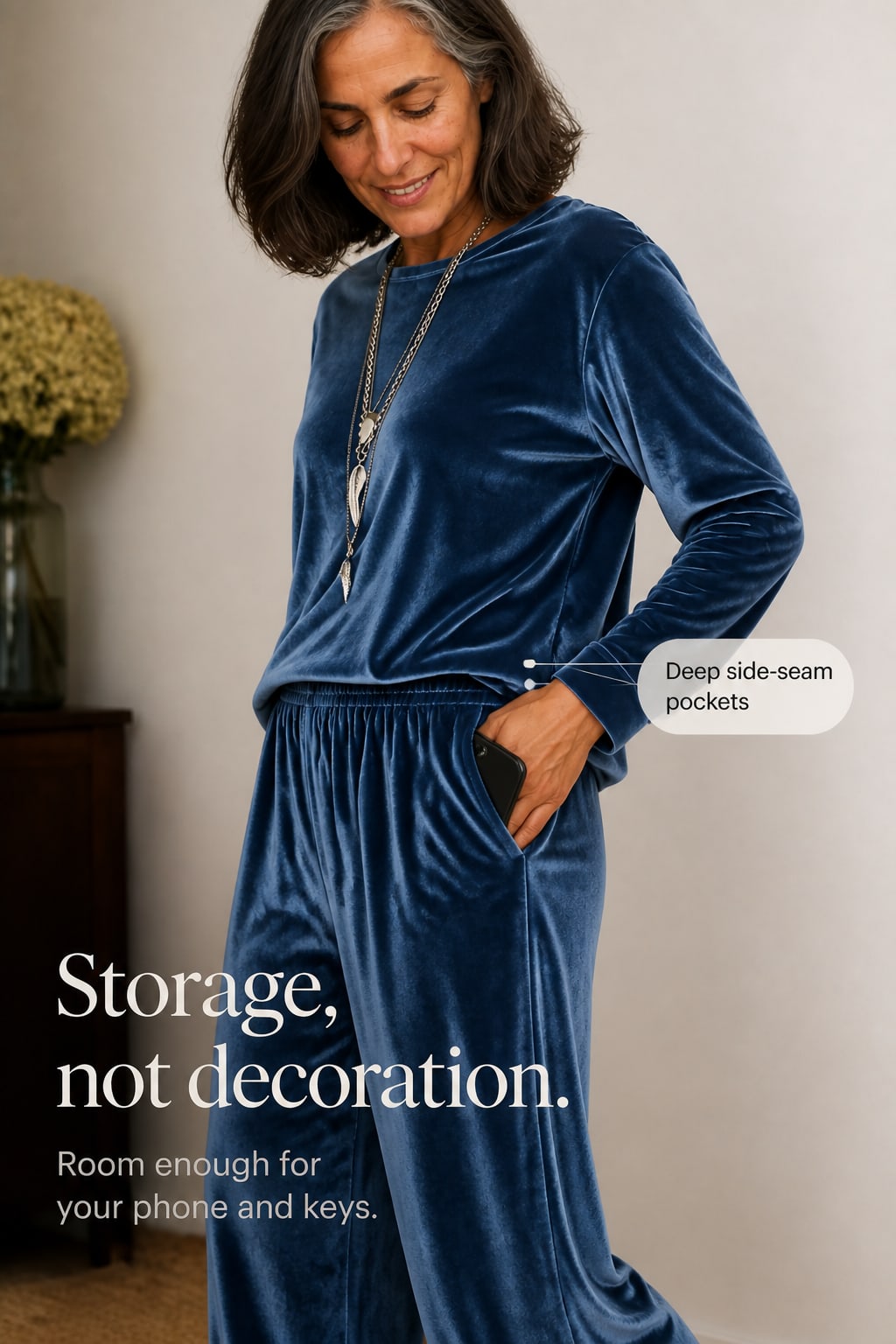 Cecily Velvet Long Sleeve Top and Wide Leg Pants Two Piece Lounge Set_8