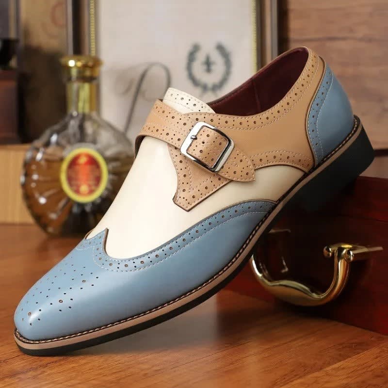 Jasper Two Tone Wingtip Monk Strap Shoes_1
