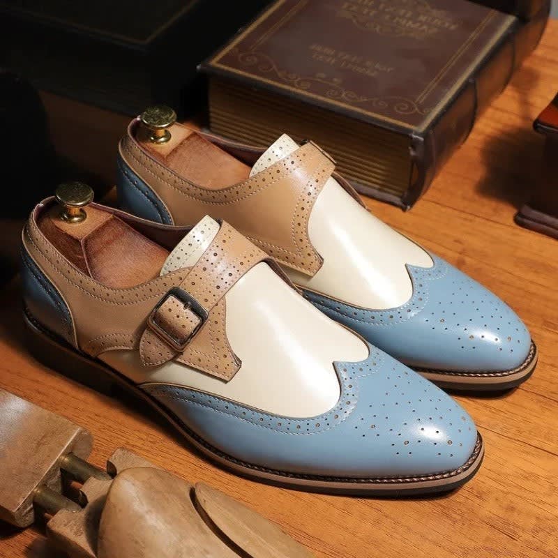 Jasper Two Tone Wingtip Monk Strap Shoes_4