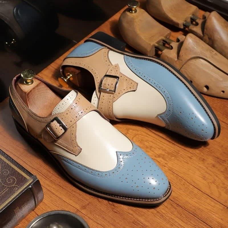Jasper Two Tone Wingtip Monk Strap Shoes_6