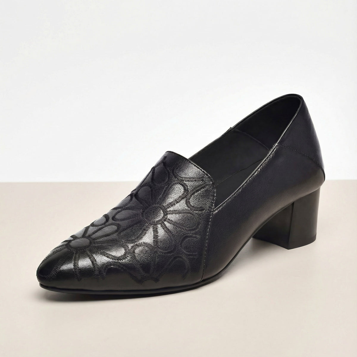 Clementine Embroidered Leather Block Heel Pumps_2