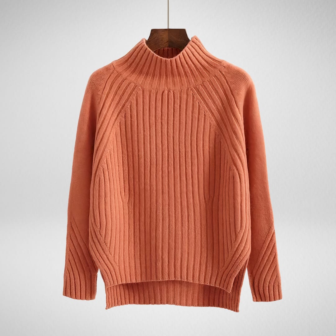Josefina Ribbed Knit Mock Neck Sweater with Side Slits_2