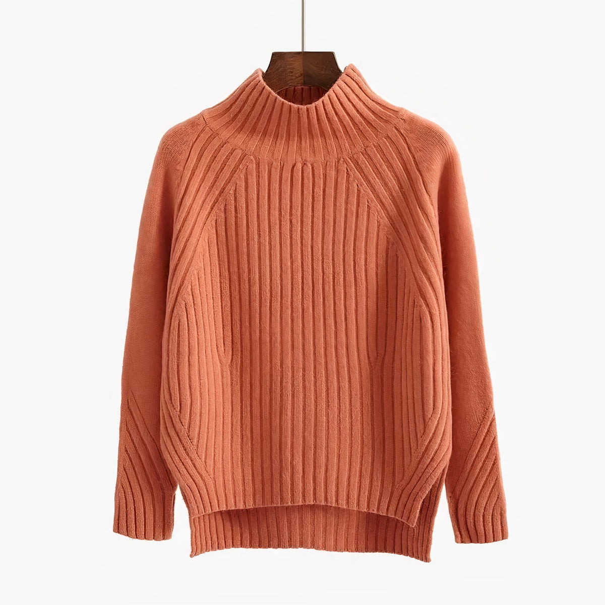 Josefina Ribbed Knit Mock Neck Sweater with Side Slits_3